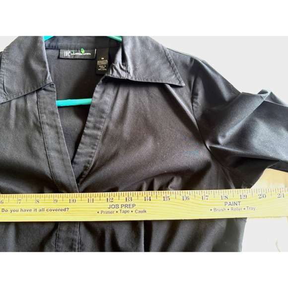 INC Black Long Sleeve Fitted Stretch Button Up Shirt French Cuffs Blouse sz 10 - Picture 6 of 8